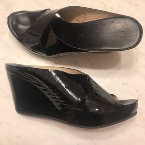 Black patent Italian leather wedges